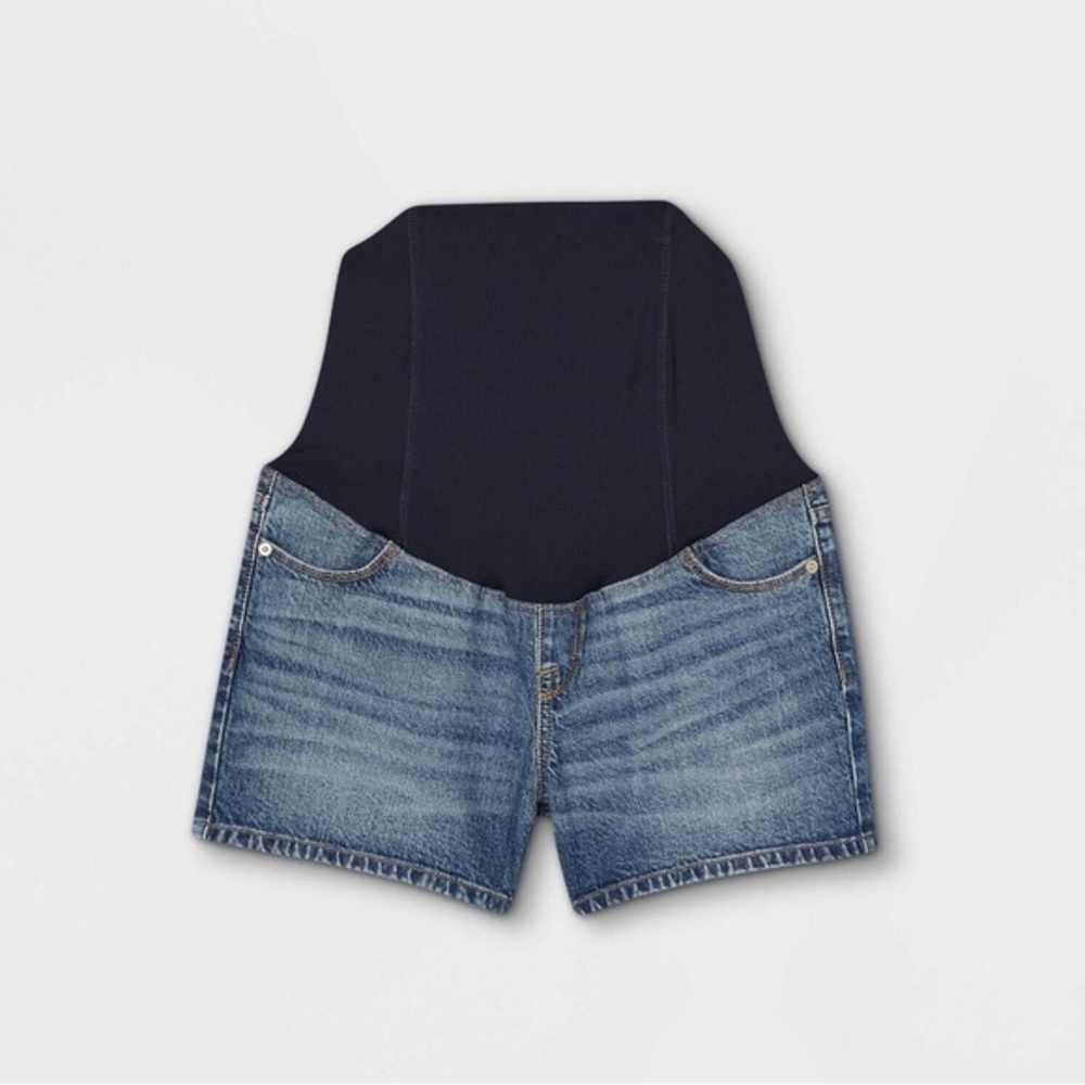 Isabel over belly low rise Blue Denim Maternity Shorts 6